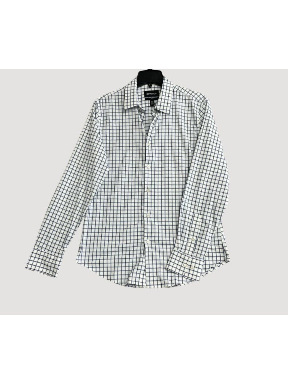 Bonobos Men's M Slim Fit Checkered Long Sleeve Tech Shirt White & Navy L1526